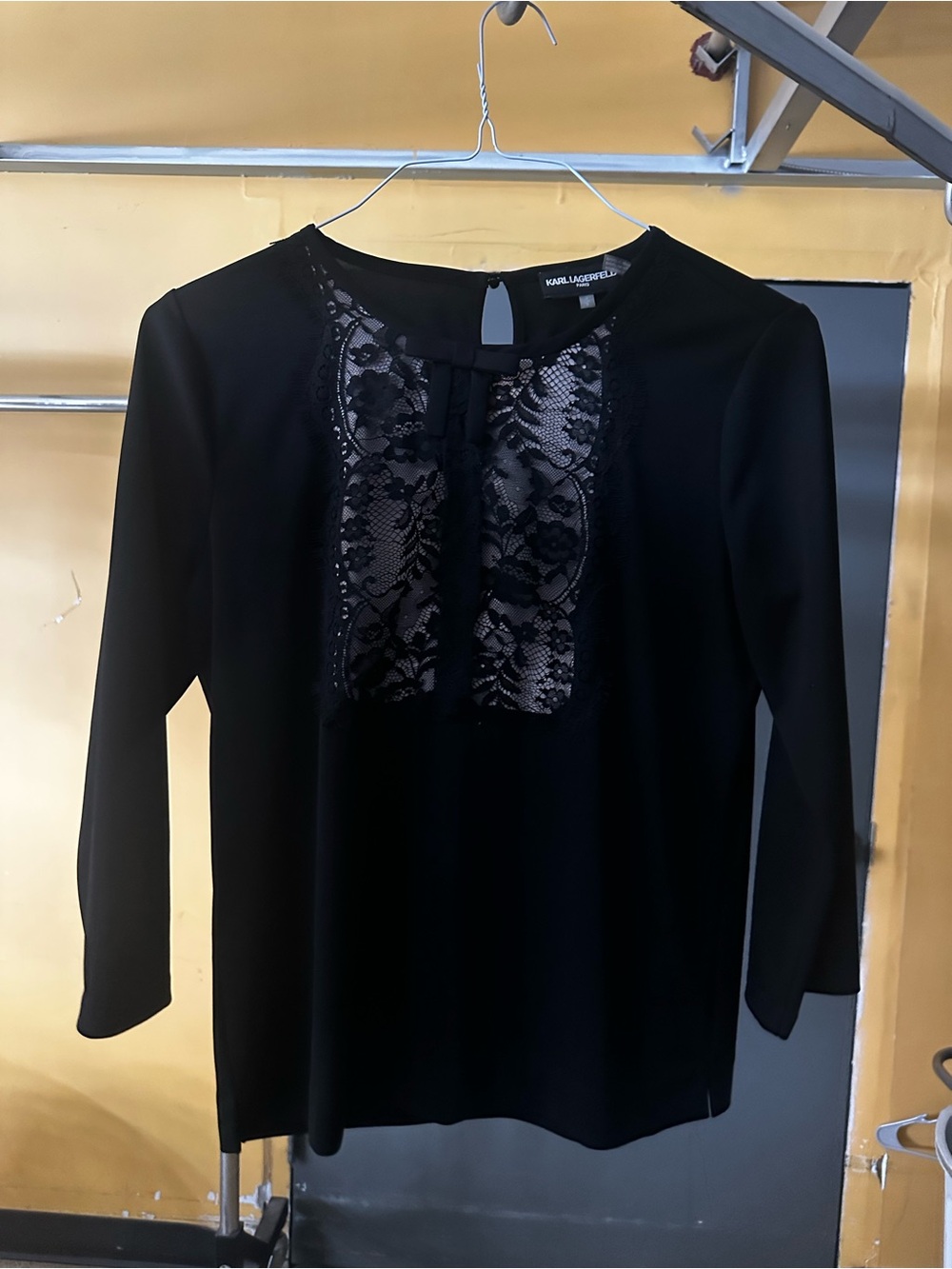 Karl Lagerfeld Black Lace-Accent Top